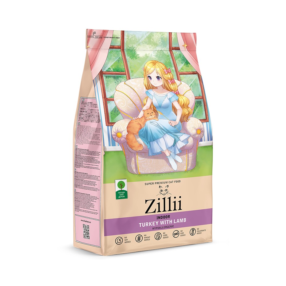 Zillii Indoor для взрослых кошек, живущих в помещении (индейка с ягненком)