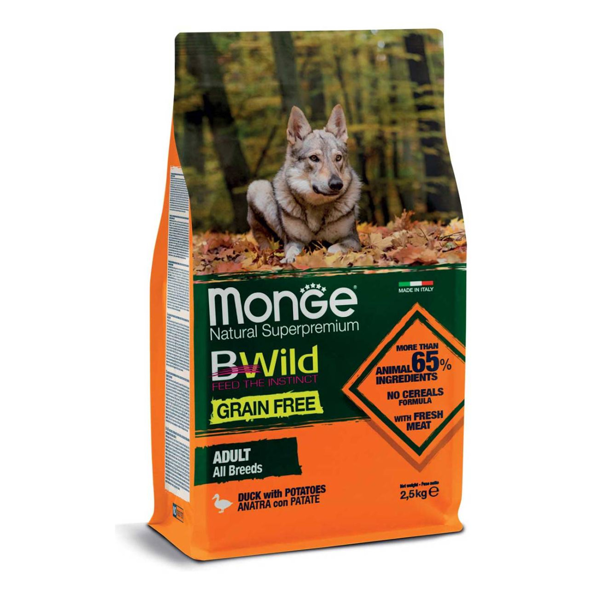 Monge Dog BWild Grain Free для собак всех пород из утки с картофелем
