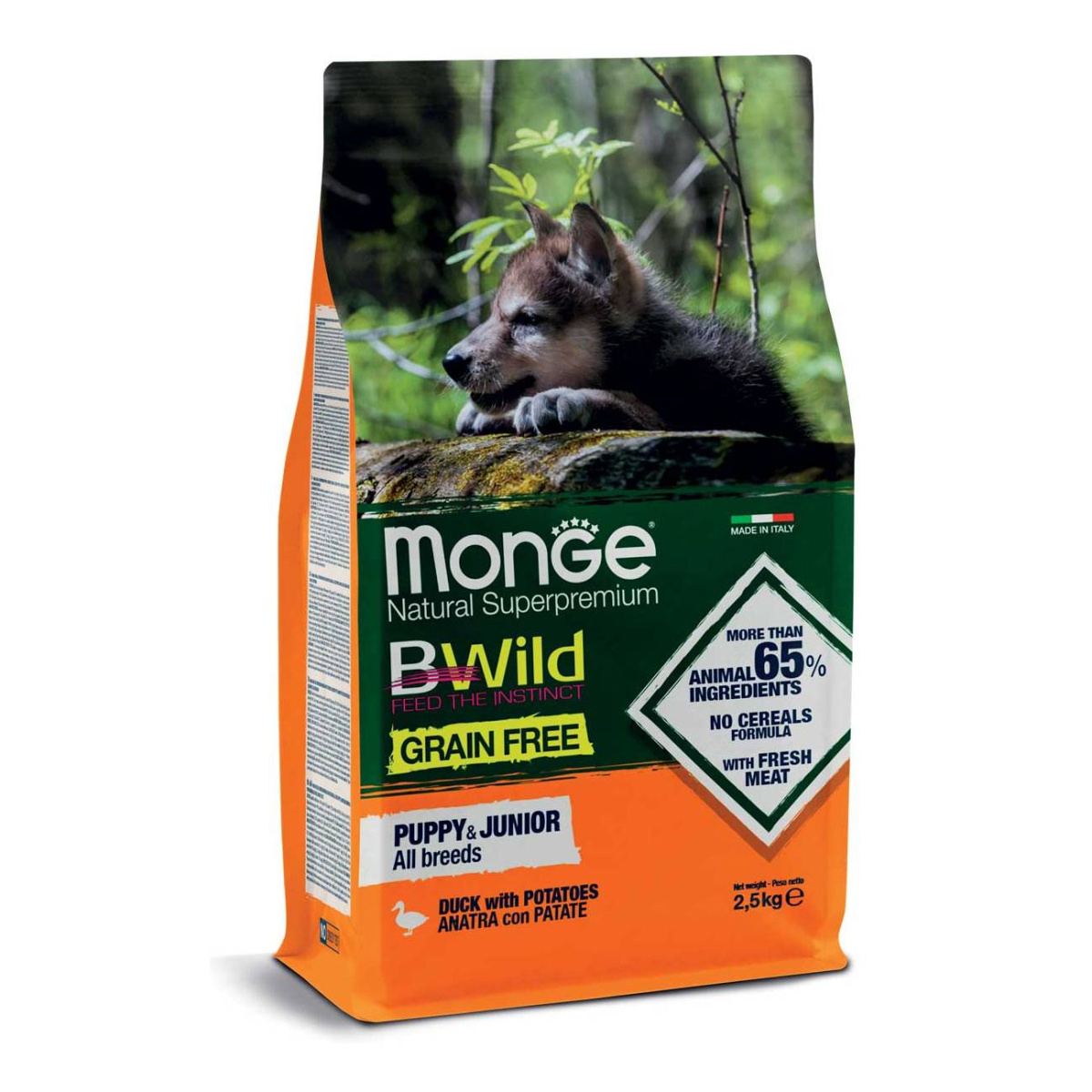 Monge Dog BWild Grain Free Puppy & Junior для щенков из мяса утки с картофелем