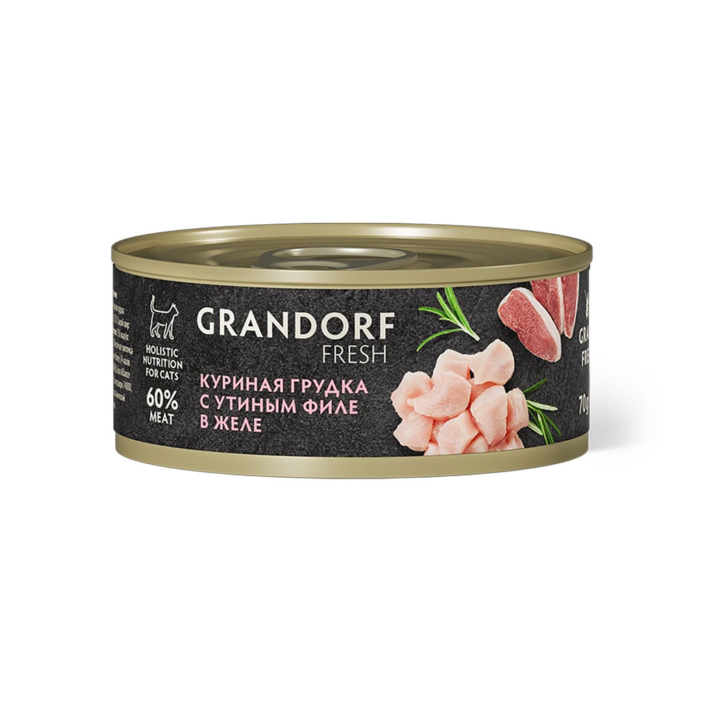Влажный корм для кошек Grandorf Fresh «Куриная грудка с утиным филе в желе» (70 грамм)
