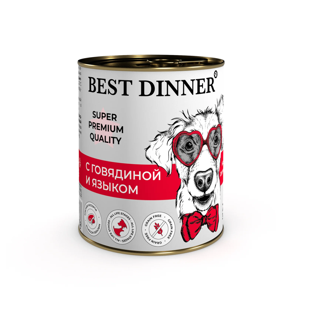 Best Dinner Super Premium для собак (с говядиной и языком / 340 грамм)