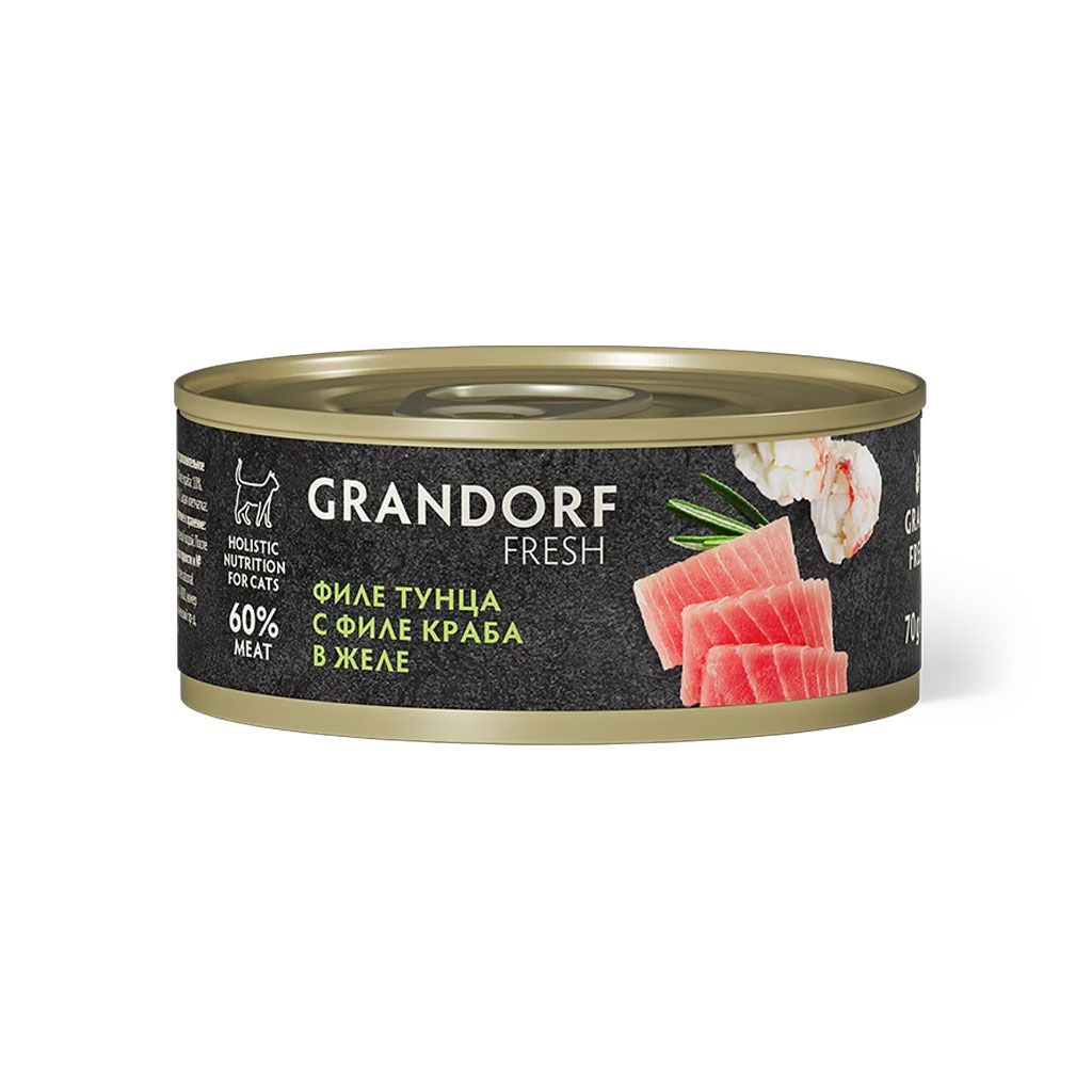Влажный корм для кошек Grandorf Fresh «Филе тунца с филе краба в желе» (70 грамм)