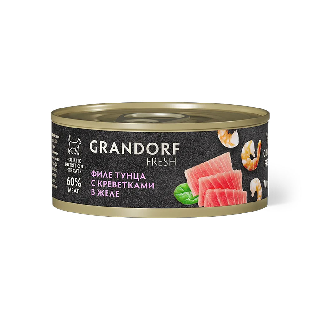 Влажный корм для кошек Grandorf Fresh «Филе тунца с креветками в желе» (70 грамм)