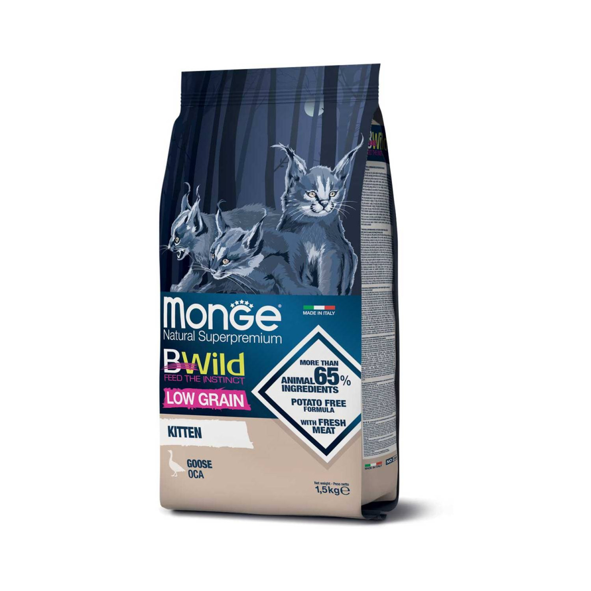 Monge Cat BWild LOW GRAIN Kitten, для котят, низкозерновой, из мяса гуся