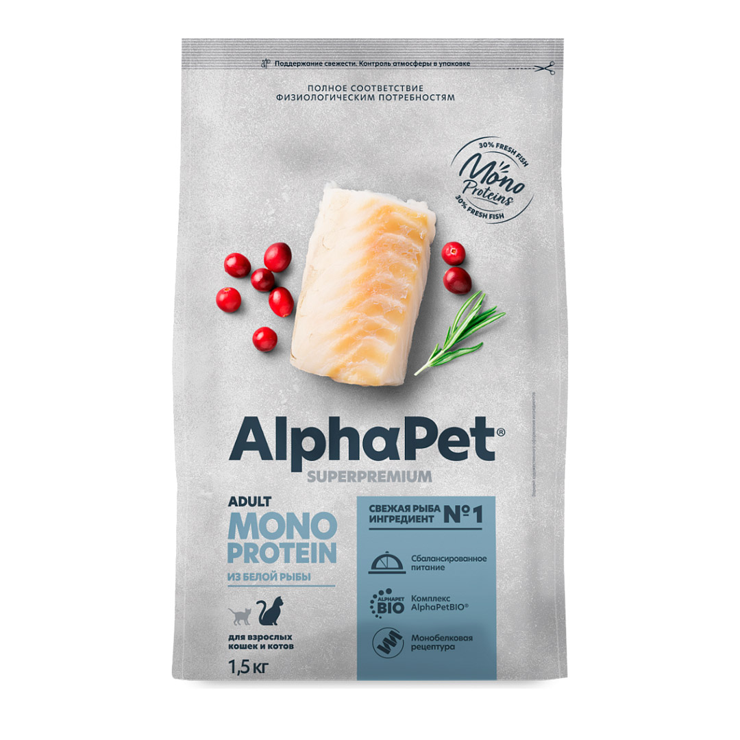 AlphaPet Monoprotein для кошек (белая рыба)