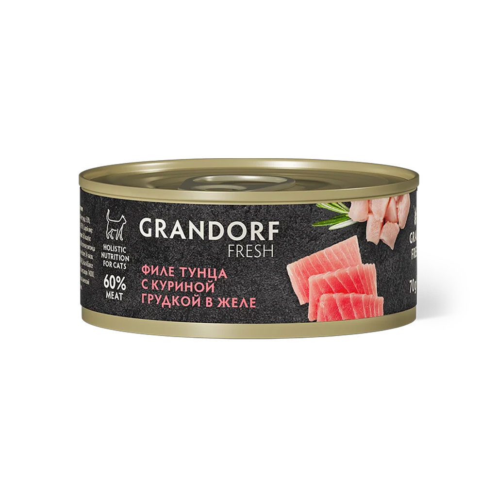 Влажный корм для кошек Grandorf Fresh «Филе тунца с куриной грудкой в желе» (70 грамм)